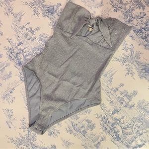 Sparkly light blue sweetheart neckline cutout front tie bodysuit NWOT